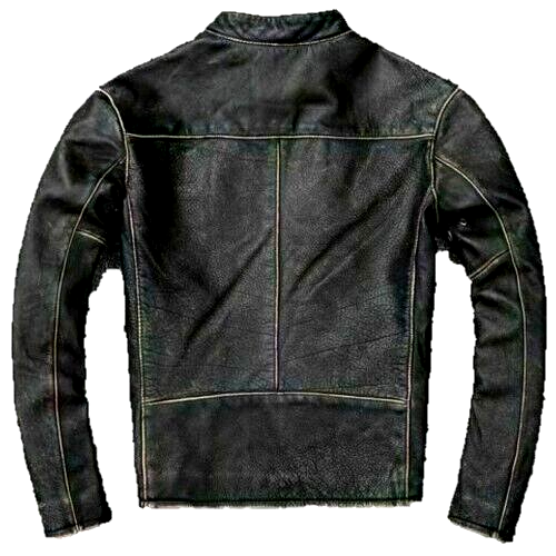 Cafe Racer Men's Genuine Cow Skin Leather Jacket Vintage Biker Black Distressed
