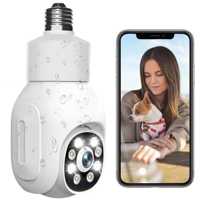  2K Light Bulb Security Camera Outdoor Waterproof IP65,3MP 2.4GHz Wireless 