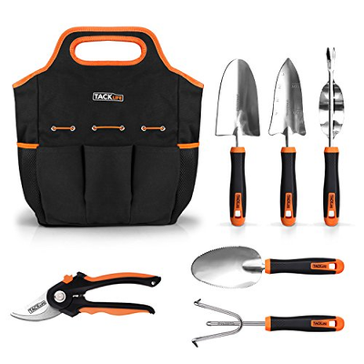 TACKLIFE Garden Tools Set-7 Piece Stainless Steel Heavy Duty kit, GGT4A, Black