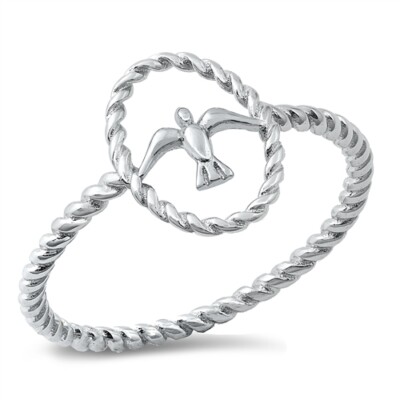 Sparrow Bird Nature Animal Rope Ring 925 Sterling Silver Band Sizes 4-10 NEW