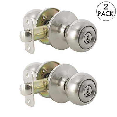 2 Pack Entry Door Knobs Keyed Entry Door Locks Stainless Steel
