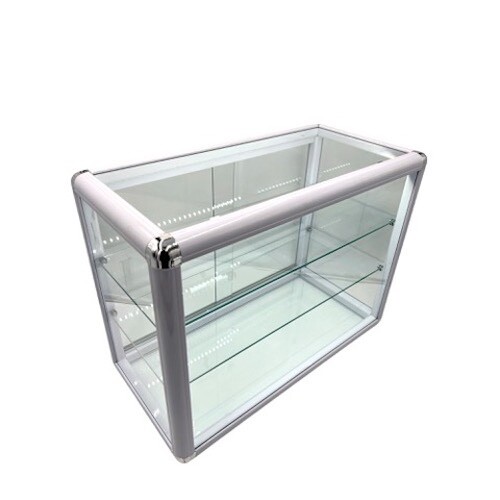 Elegant White Aluminum Display Table Top Tempered Glass Showcase with LED Lights