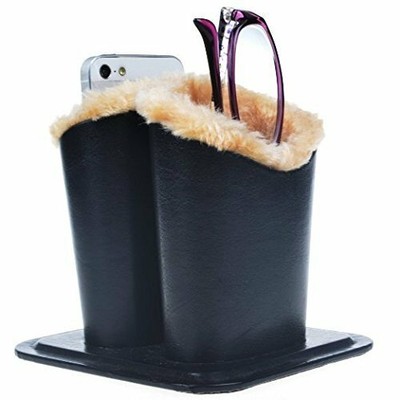 Eyeglass Holder Black PU Leather Glasses Stand Case Plush Lined Protective Or