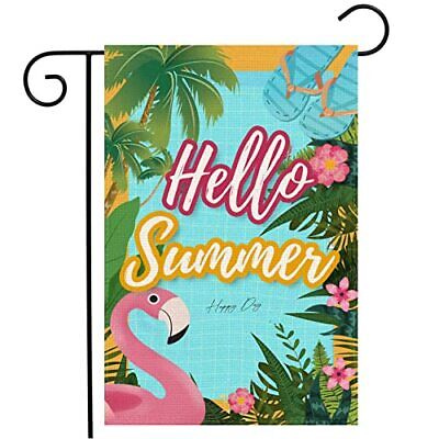 Flamingo Summer Garden Flag 12x18 Inch Double Sided Flags Burlap Outside Lawn...