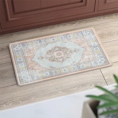 Collive Boho Pink Kitchen Mats Cushioned Anti Fatigue Mats Non-Slip Kitchen F...