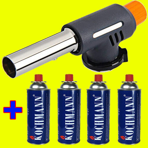 Lötbrenner + 4 Gaskartuschen 227g Gasbrenner Bunsenbrenner Lötlampe Set Butangas
