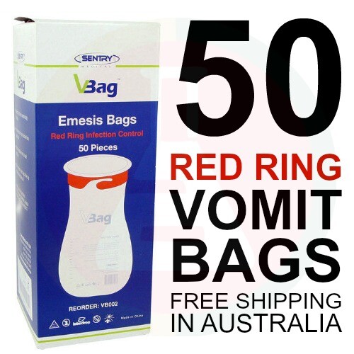 50 X Disposable Vomit Bags Sick Bags Sickness Travel Car Bus Sea Sick Red Ring