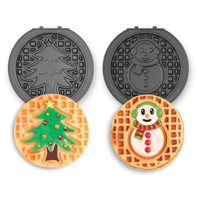 Multimaker Mini System Two 4  Nonstick Removable Waffle Plates Set (Snowman &...