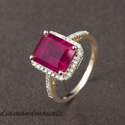 Pre-owned Diamondmounts Solid 14k Yellow Gold Natural Diamond Blood Ruby Engagement Women Ring Fine Gift In Red