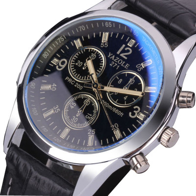 Fashion Men's Black Leather Stainless Steel Military Sport Quartz Wrist Watch