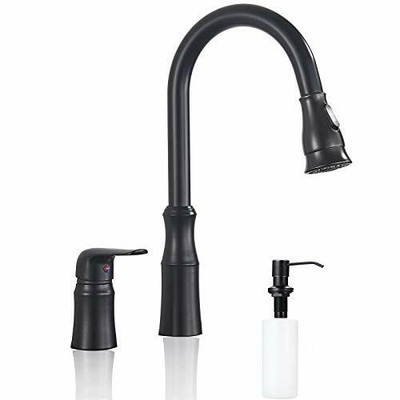 3 Hole Kitchen Sink Faucet Pull Down Sprayer with Soap Dispenser Matte Black