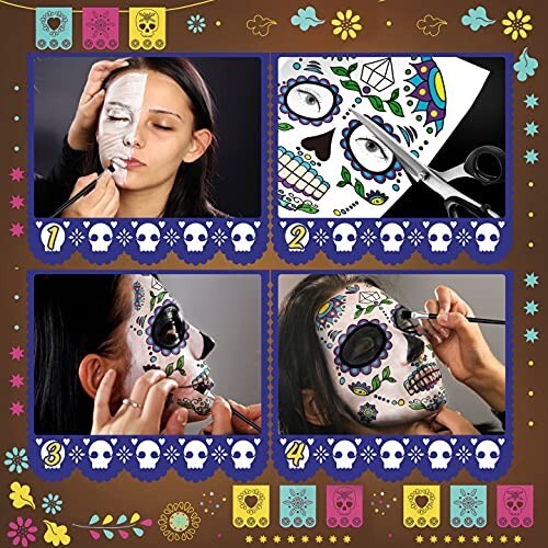 Day of the Dead Face Tattoos Makeup- Halloween Costume for Women Men Adults Kids