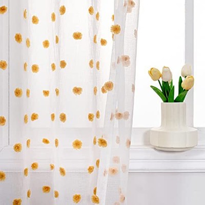 Orange Pom Pom Curtains For Girls Bedroom 63 Inch Nursery Cu