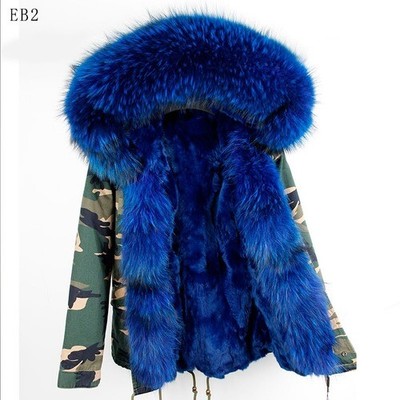Natural Rabbit Fur Lined Parka Coat Women Winter Jacket Fur Collar Parka