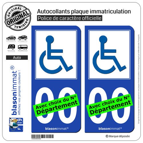 2 Stickers Autocollant Plaque Immatriculation Auto : Handicap Accessible