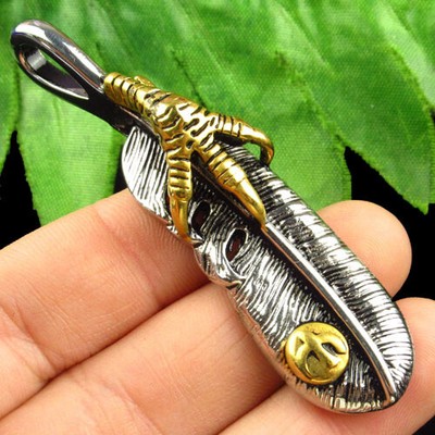 SJ98495 Carved Silver Golden Stainless Steel Feather Paw Pendant Bead