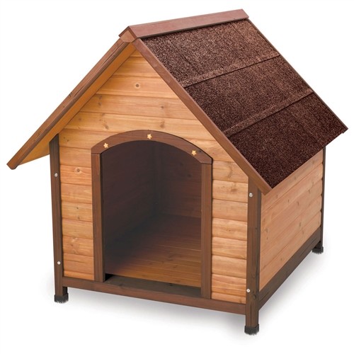 Dog House Fir Wood Brown Shingles Outdoor Weather Resistant Stain Raised Floor