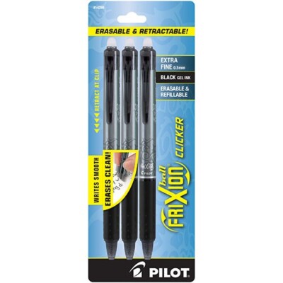 Pilot FriXion Clicker Retract Pen Erasable 3/Pk Black 0.5mm Office School Home