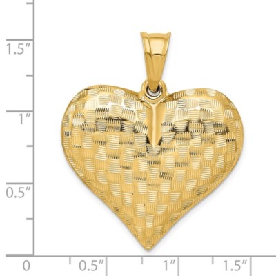 Pre-owned Wishing For Claudia 14k Yellow Gold 1.5 Inch Large Weave Textured 3-d Puffed Heart Pendant Charm