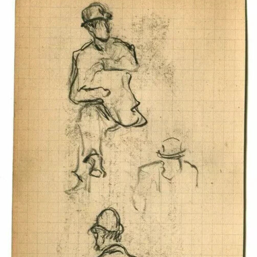 Männer Portraits mehrere Skizzen - Vintage Bleistiftzeichnung Kunstwerk