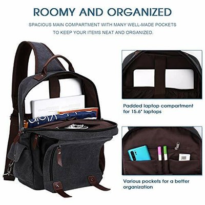 Laptop 13.3 inch Backpack Durable Canvas Crossbody Casual Handle Sling Bag Black