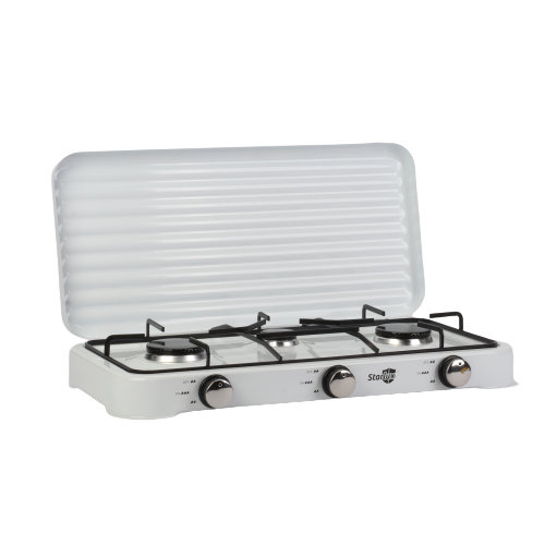 Portable Gas Camping Stove 3 Burners Outdoor Camping Stove w/Lid 2.2kw*2+1kw*1