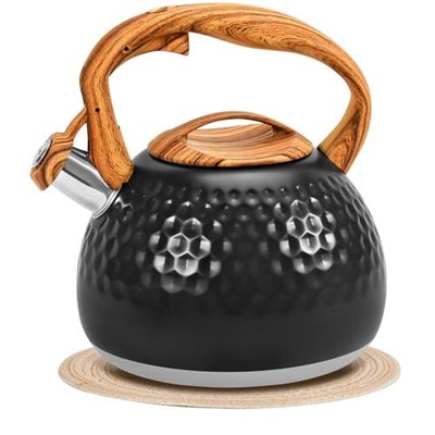 Foedo Tea Kettle，3.2 Qt Whistling Tea Kettle Stainless Steel Wood Grain Handl...