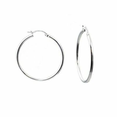 Sterling Silver 925 Stamped Italian Made 1 Inch Hoop Earrings French Hook Hoops