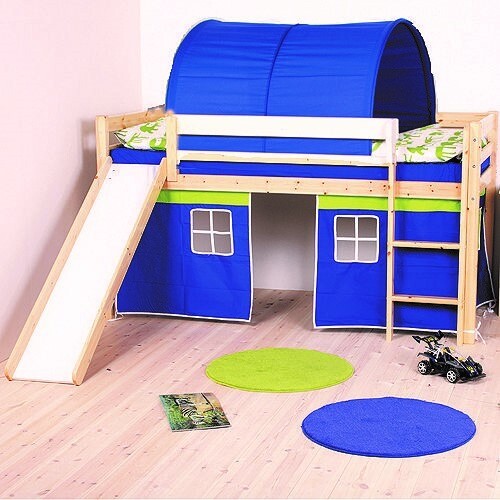 Mid Sleeper Bed With Slide Canopy And Den Curtains Pine With A