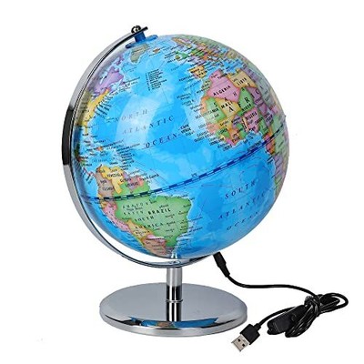 8.15 Inch World Globe World Map Rotating Bracket with LED Lights Educational ...