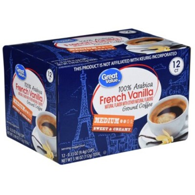 Great Value 100% Arabica French Vanilla Medium Roast Ground Coffee Pods, 12 Ct