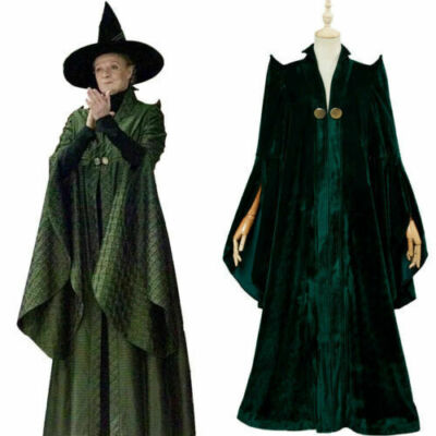 Minerva McGonagall Professor Green Robe Cosplay Halloween Costume