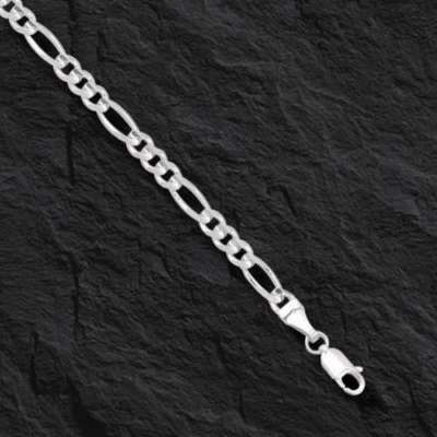 Pre-owned Tex 14k White Gold 22" Mens Solid Figaro Curb Link Chain/necklace 3.8 Mm 11 Grams In No Stone