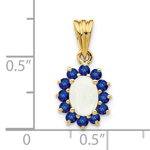 Pre-owned Superdealsforeverything Real 14kt Yellow Gold Genuine Opal And Sapphire Pendant