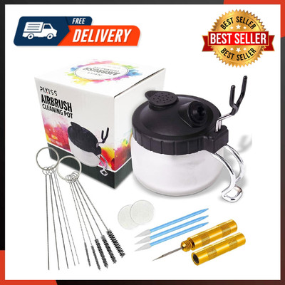 Airbrush Cleaning Kit - Airbrush Clean Pot Glass Cleaning Jar With Holder, 5pc