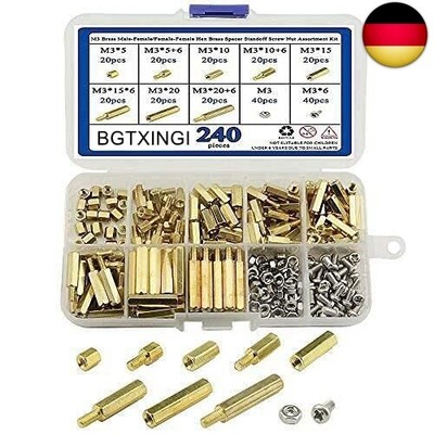 BGTXINGI 240 Stück M3 Messingschrauben-Sortiments-Set mit Schraubmuttern und 