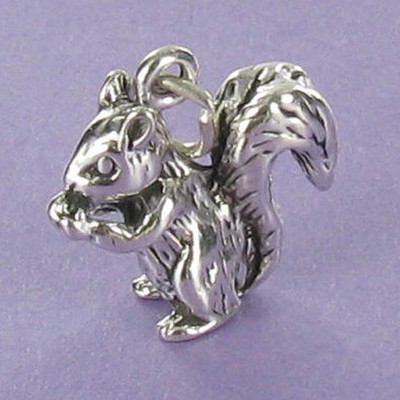 Squirrel Charm Sterling Silver for Bracelet Bushy Tail 3D Acorn Flying Rodent