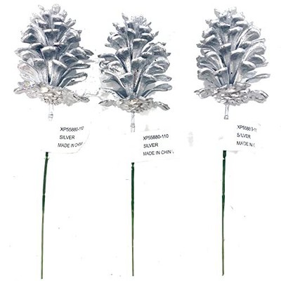 Pine Cone Pick OrnamentsChristmasTree,Centerpiece,Garland,Holiday Décor 3 Silver