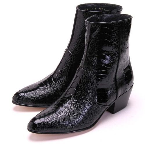 Pre-owned Los Altos Boots Los Altos Black Genuine Ostrich Leg Ankle Boot Medium Round Toe Side Zipper Ee
