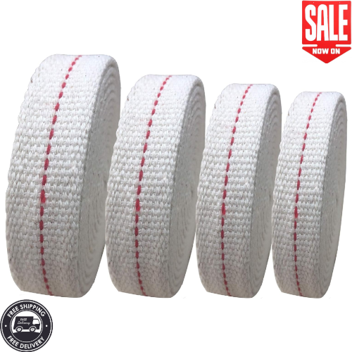 Lamp Wick 1/2, 3/4, 7/8 Inch Flat Cotton Wick 6.5 Ft/roll Red Stitch