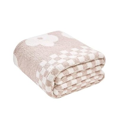 Checkered Throw Blanket Super Soft Knit Breathable Throw 60x80 Inch Beige