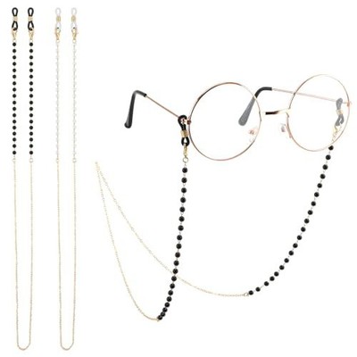 Sibba Eye Glasses Strap Chain 2 PCS Eyeglasses Grip Holders Black and White