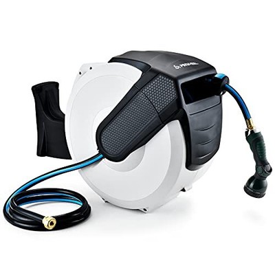 Garden Hose Reel Wall Mount Slow Return 1/2 Inch — 120 + 5 Ft Retractable Water