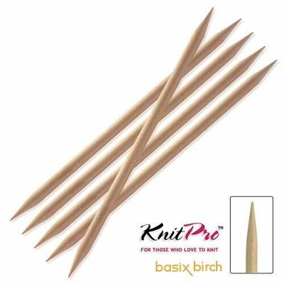 KnitPro 20 cm x 5 mm Basix Double Pointed Needles, Birch