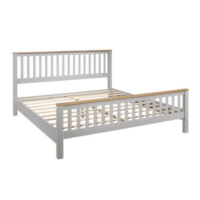 King Size Bed Frame Country Gray Platform Bed with Oak Top for Home Bedroom
