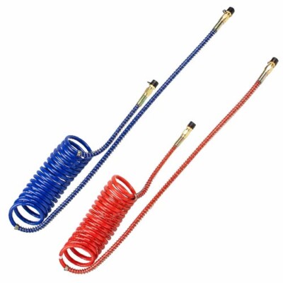 15' RED AND BLUE COIL COILED AIR LINE HOSE SET - TRAILER BRAKE - 1/2'' Fittings