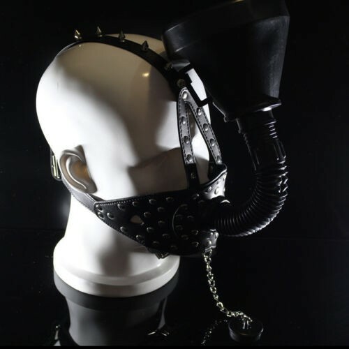 FUNNEL HEAD HARNESS fluid liquid feeder gag muzzle face nozzle bong Studded