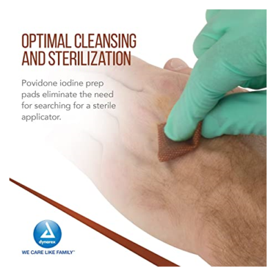 Dynarex Povidone Iodine Prep Pads Antiseptic Germicide with Medium Size 100 ct