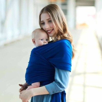 Very Stretchy, soft, Breathable Baby Wrap Carrier 100% Cotton in Blue color