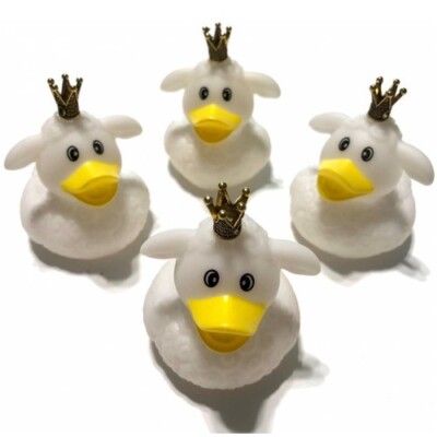 4 HAND EMBELLISHED 3'' LAMB PRINCESS with CROWN CRUISING DUCKS RUBBER DUCKIES
